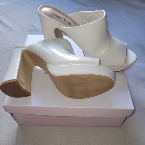 White Open Toe Mule Heels - Picture 3 of 5